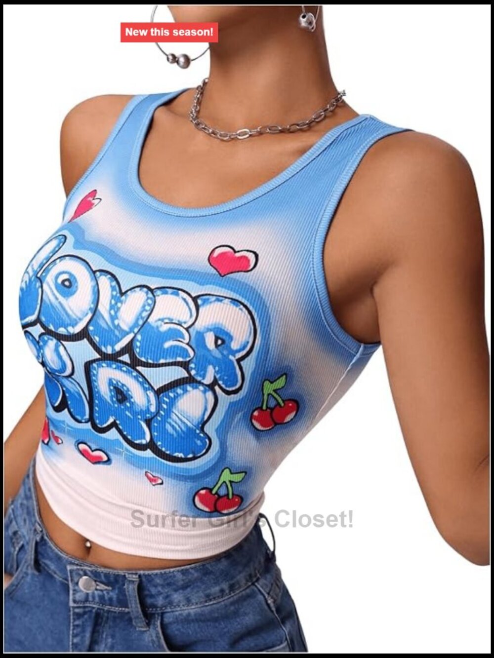 Floerns Letter Print Scoop Neck Sleeveless Ribbed Tank Top